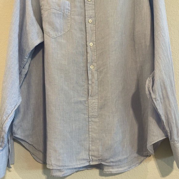 Billy Reid Men's Button Front XXL Blue White Striped 1/2 Button Linen Cotton - Picture 6 of 16